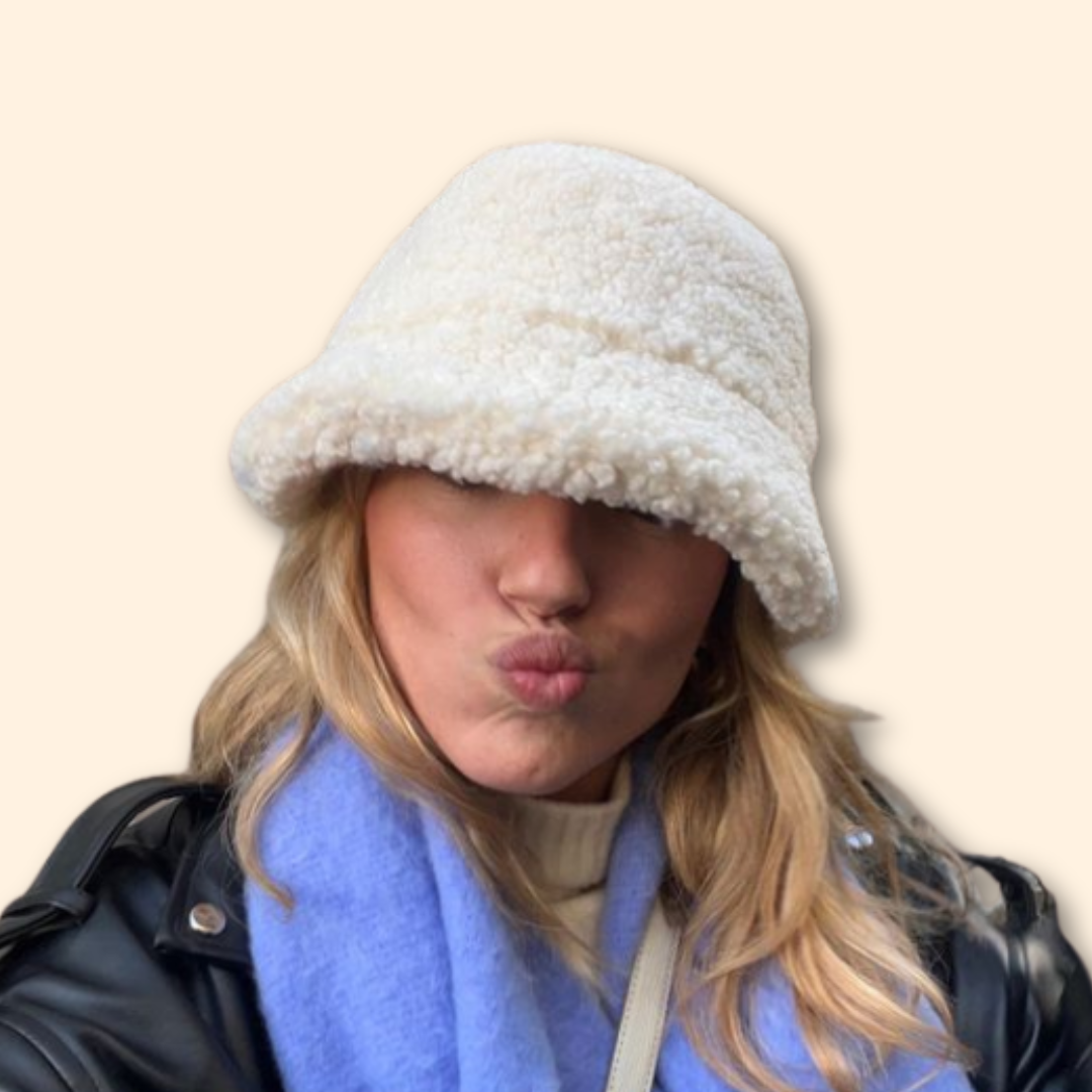 Bucket Hat weiß - Plüsch Bucket Hat - Bucket Hat Frauen - Bucket Hat Winter - veganer Bucket Hat - Bucket Hat vegan