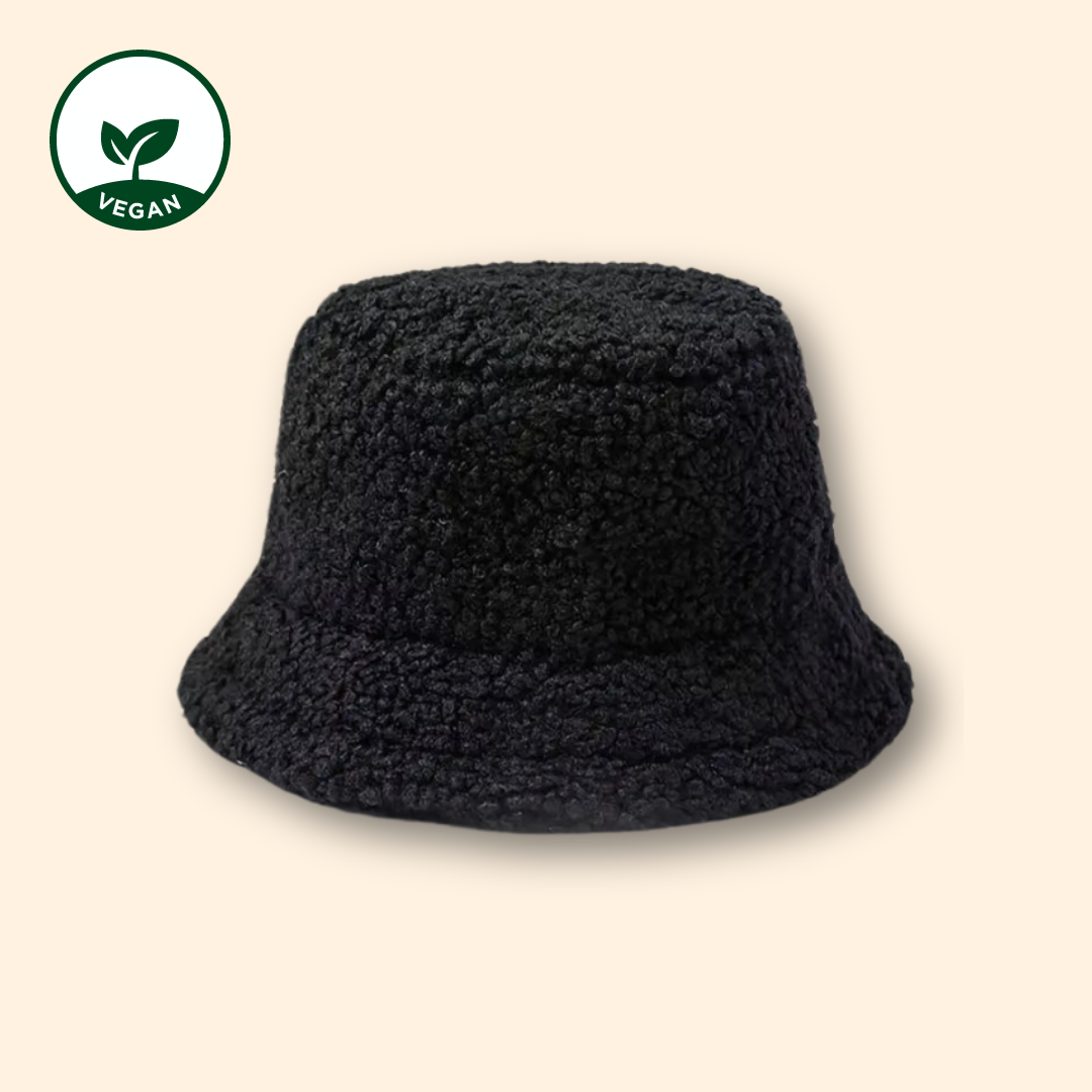 Bucket Hat schwarz - Plüsch Bucket Hat - Bucket Hat Frauen - Bucket Hat Winter - veganer Bucket Hat - Bucket Hat vegan