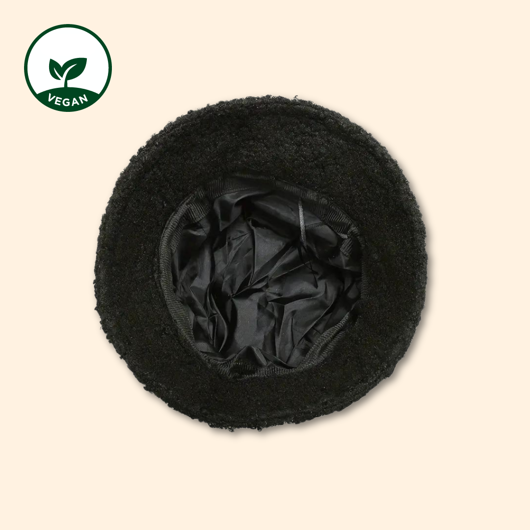 Bucket Hat schwarz - Plüsch Bucket Hat - Bucket Hat Frauen - Bucket Hat Winter - veganer Bucket Hat - Bucket Hat vegan