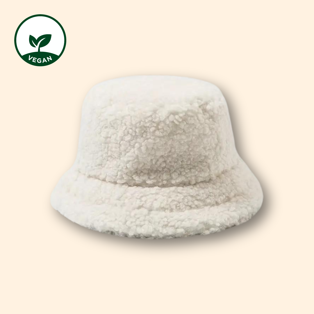 Bucket Hat weiß - Plüsch Bucket Hat - Bucket Hat Frauen - Bucket Hat Winter - veganer Bucket Hat - Bucket Hat vegan - Fischer Hut Frauen