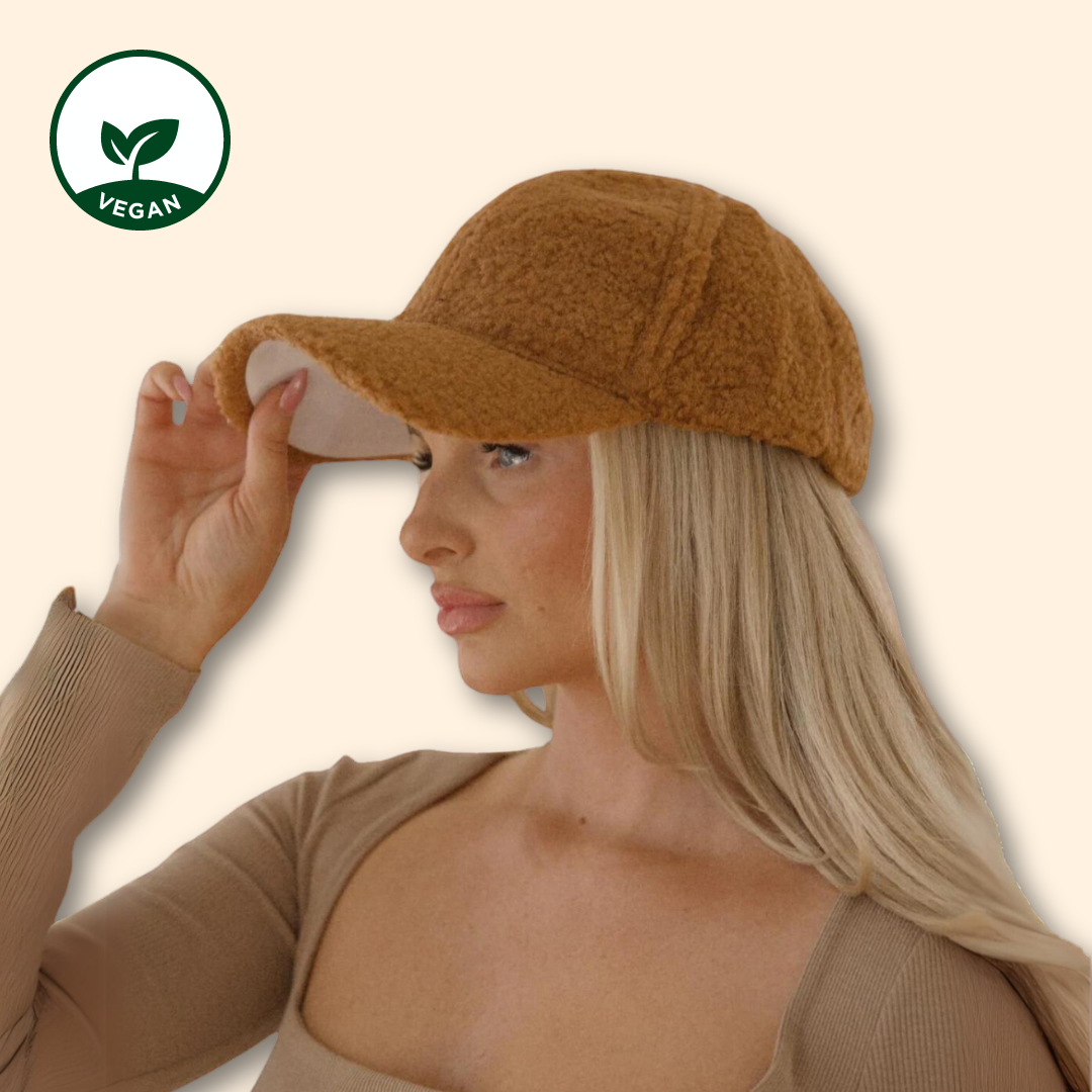 Plüsch Baseball Cap - Cap mit Plüsch - Braune Baseball Cap - Baseball Cap Braun - Cap aus Kunstfell - Baseball Cap Kunstfell