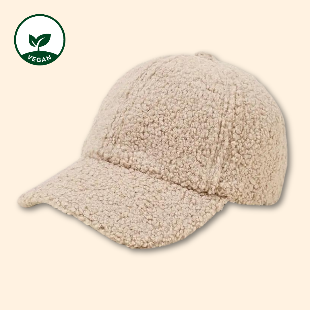 Plüsch Baseball Cap - Cap mit Plüsch - Beige Baseball Cap - Baseball Cap beige - Cap aus Kunstfell - Baseball Cap Kunstfell