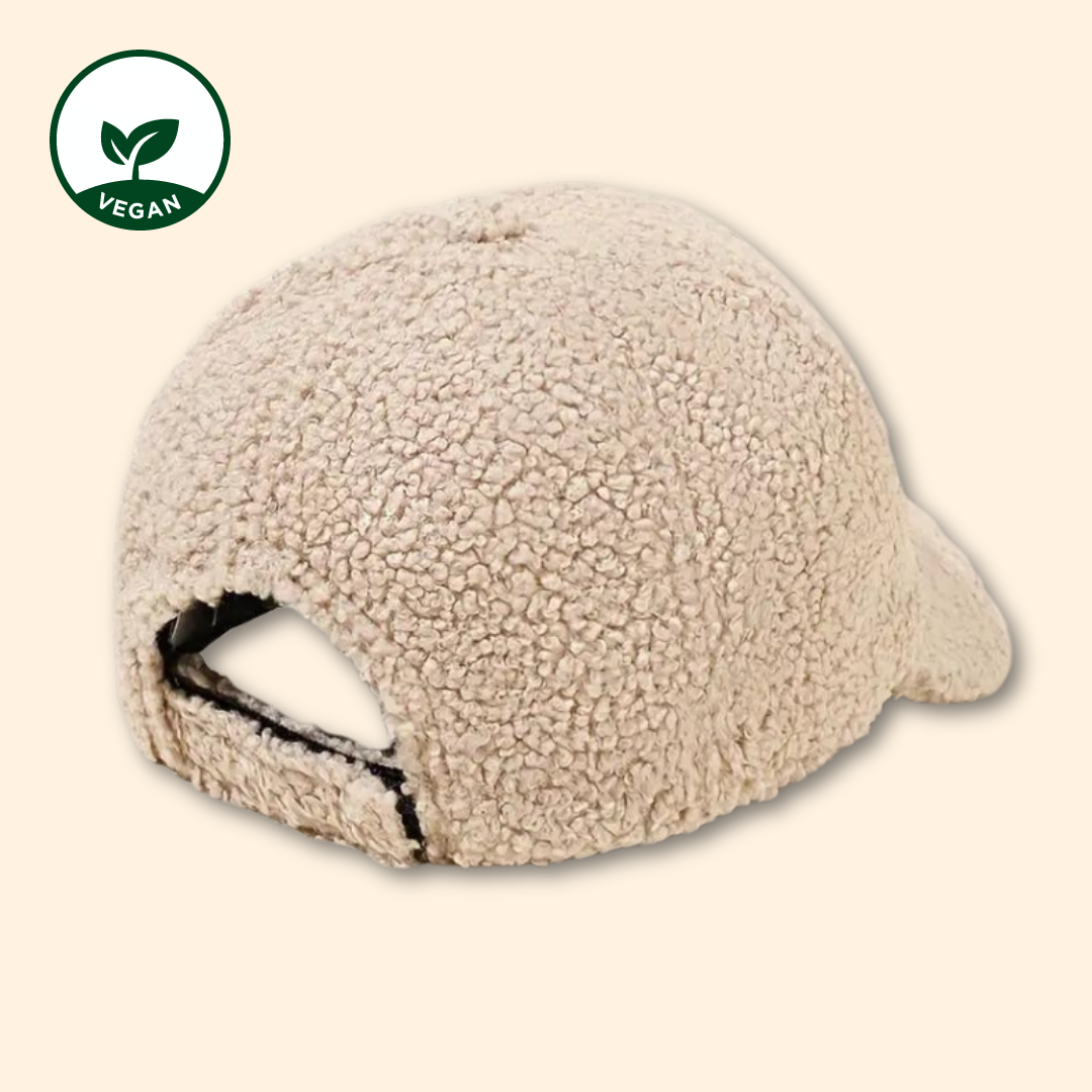Plüsch Baseball Cap - Cap mit Plüsch - Beige Baseball Cap - Baseball Cap beige - Cap aus Kunstfell - Baseball Cap Kunstfell