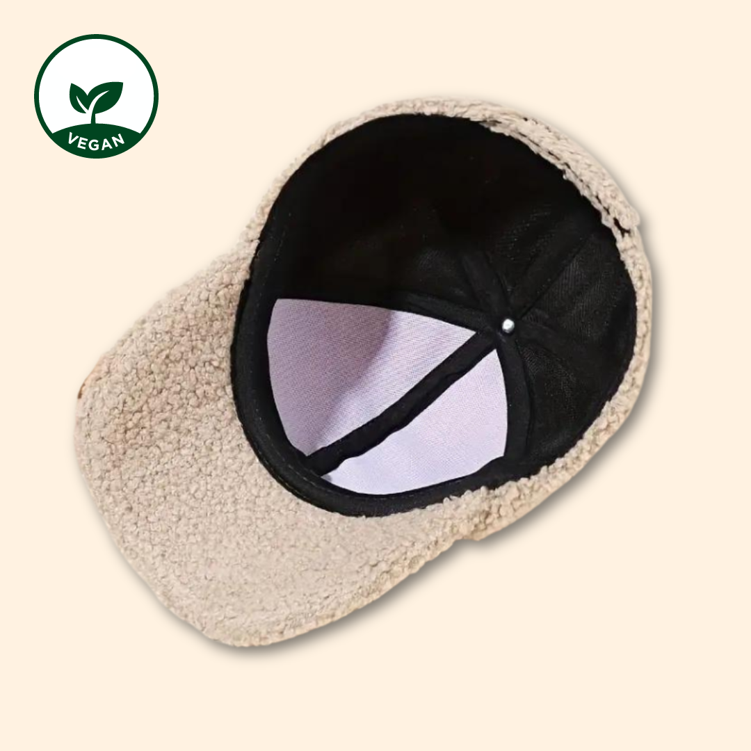 Plüsch Baseball Cap - Cap mit Plüsch - Beige Baseball Cap - Baseball Cap beige - Cap aus Kunstfell - Baseball Cap Kunstfell