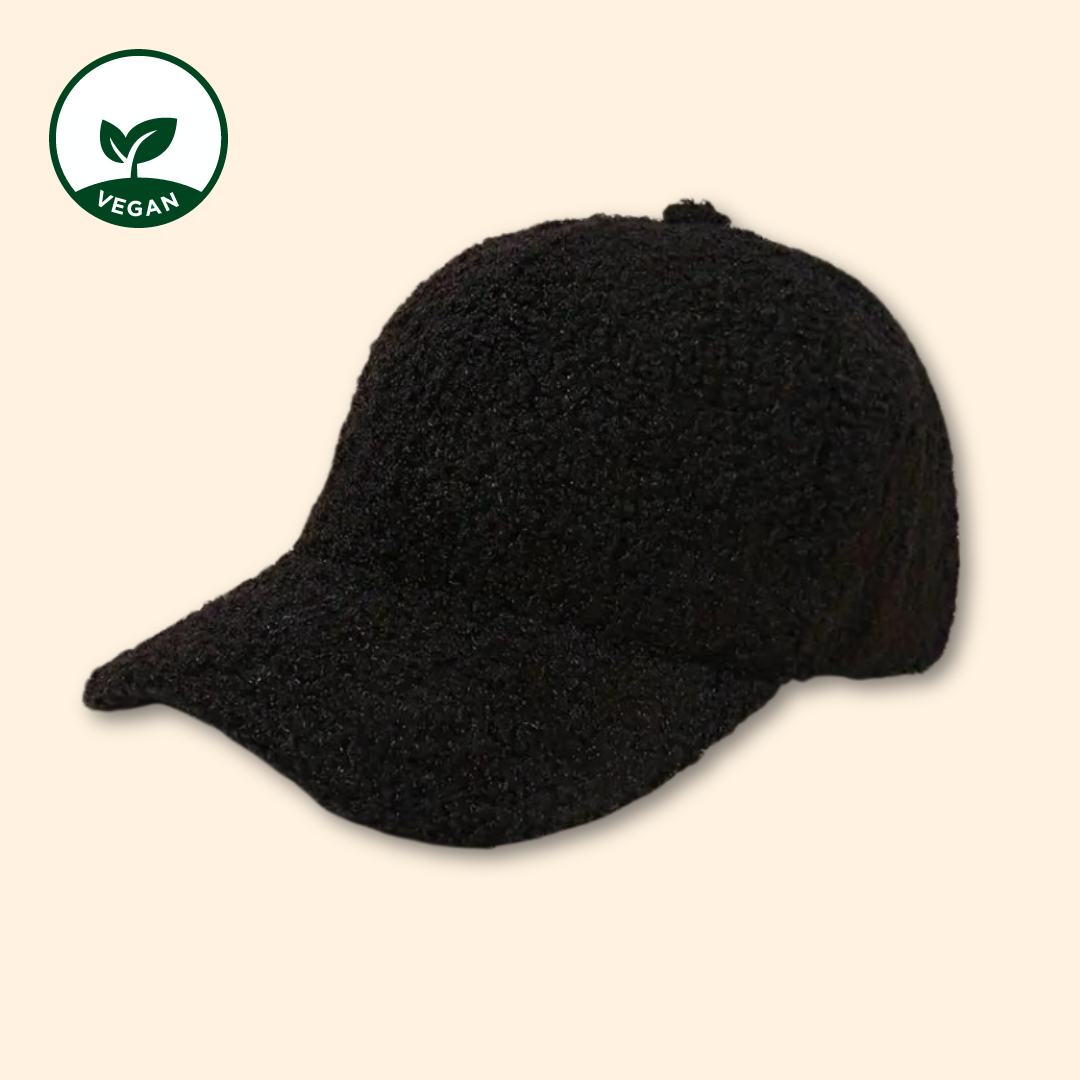 Plüsch Baseball Cap - Cap mit Plüsch - Schwarze Baseball Cap - Baseball Cap Schwarz - Cap aus Kunstfell - Baseball Cap Kunstfell