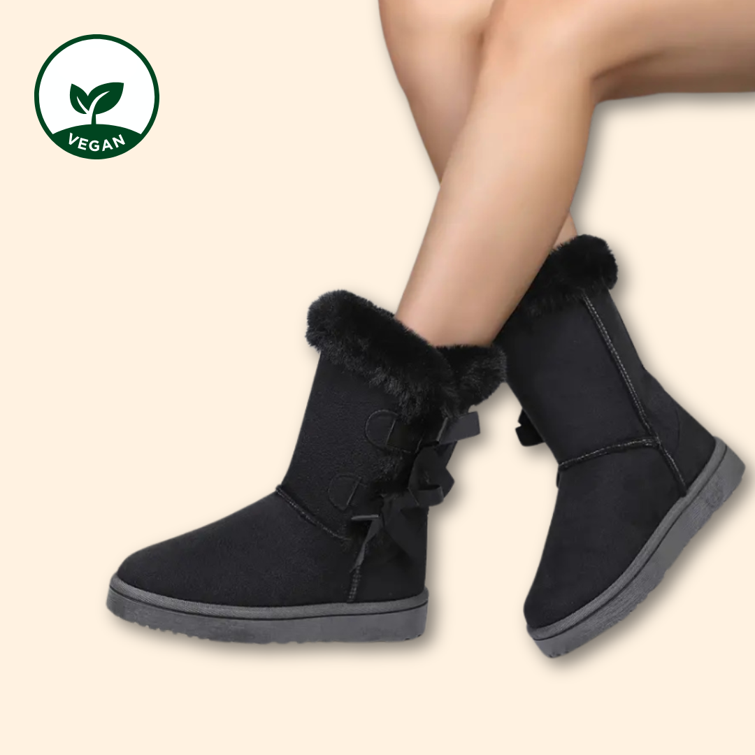 Schwarze UGG Alternativen - UGG Dupes mit Schleife - Wolkis - Aurora Hikari - Vegane UGGs Boots - Damen Stiefel