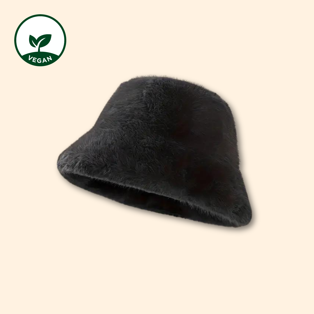 Bucket Hat schwarz - Plüsch Bucket Hat - Bucket Hat Frauen - Bucket Hat Winter - veganer Bucket Hat - Bucket Hat vegan